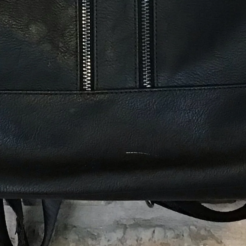 Women's Black Faux Leather Convertible Shoulder Bag Backpack